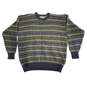 Vintage Tom Tailor 100% Wool Sweater - Men's Patterned Sweater - Green and Blue